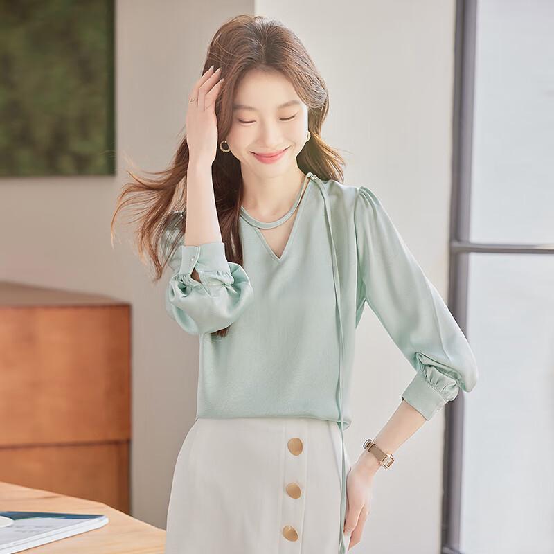Teloman French Style Chic V-Neck Long Sleeve Blouse