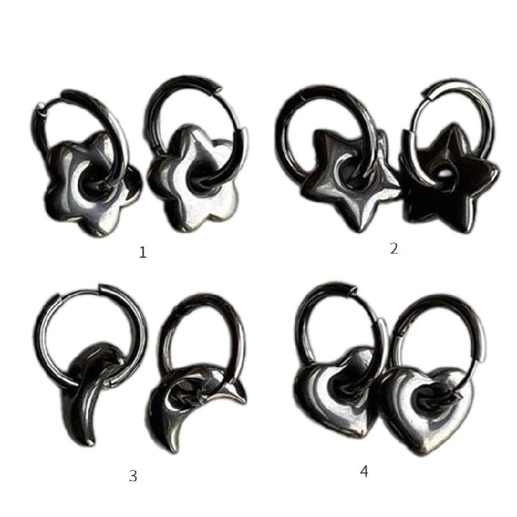 Eye Catching Hoop Earrings Stainless Steel Plum Blossom/Star/Moon/Heart Earring