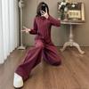 Spring Casual Fashion Set: Women's Korean-Style Zipper Cardigan Hoodie with Wide-Leg Pants, Two-Piece Set
