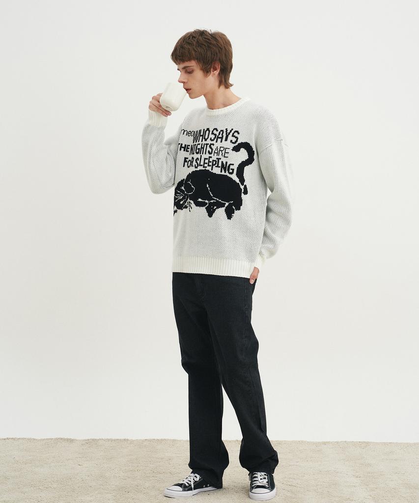 BLOND9 Soft Cat Jacquard Round Knit_White