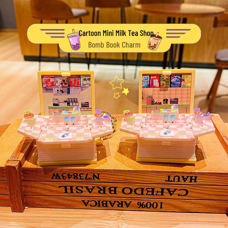 Cartoon Milk Tea Shop Keychain: Cute Couple Backpack Pendant & Creative Ornament Gift