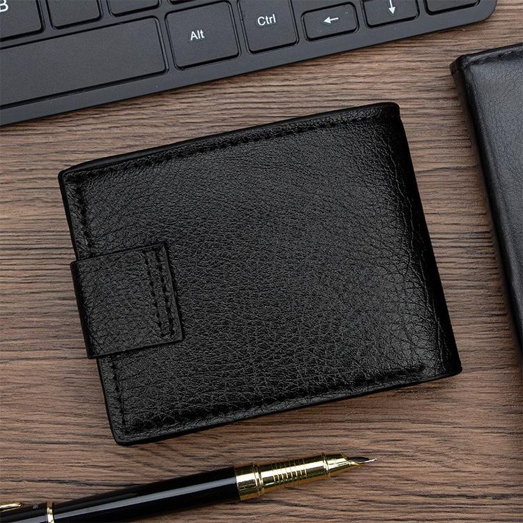 Men Leather Wallet RFID Blocking Bifold Short Wallet Card Holder Coin Pocket Button Closure Vintage Patchwork Purse