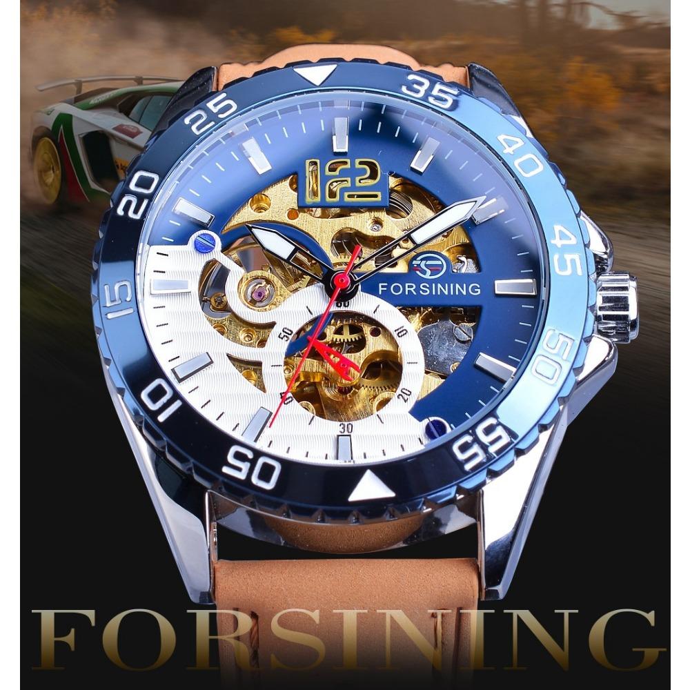 Forsining Men's Fashion Casual Hollow Waterproof Automatic Mechanical Watch GMT1155-1-A