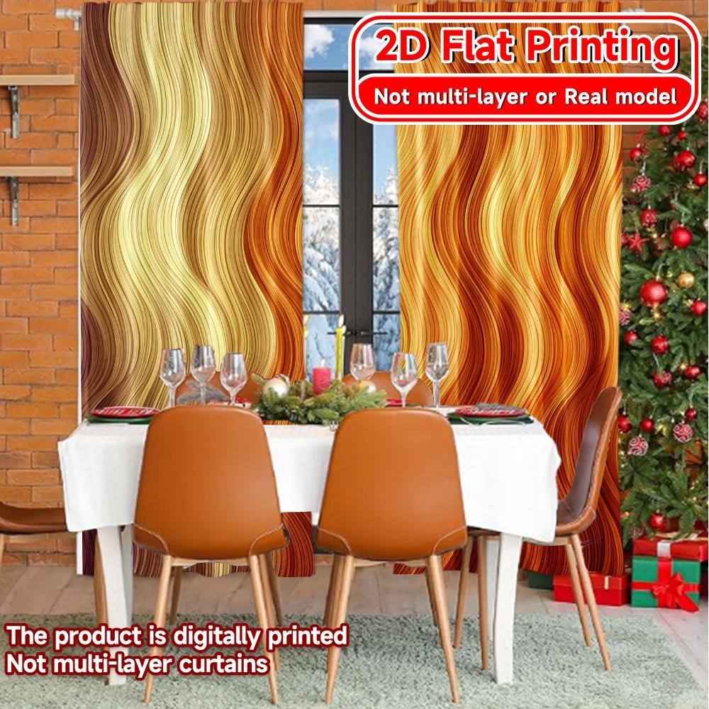 Set Of 2 Flat Printing Curtains Without Rod Autumn Waves Design New Yearfestival Popular Drapes Versatile Fabric Curtain Polyester