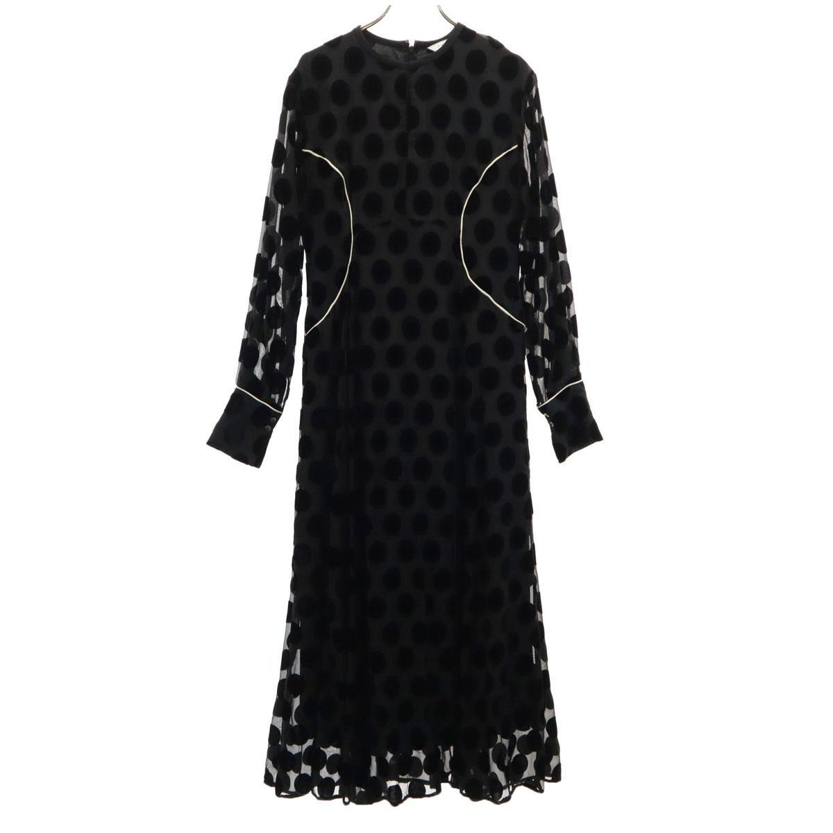 

CLANE Dot Pattern Long sleeve Sheer Long dress 1 black Polka dot Women Used