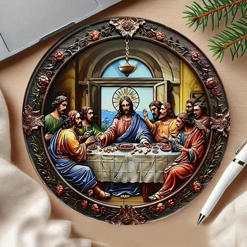 Metal Wall Art The Last Supper Jesus Round Sign Retro Home Decor Living Room 20x20 разноцветный