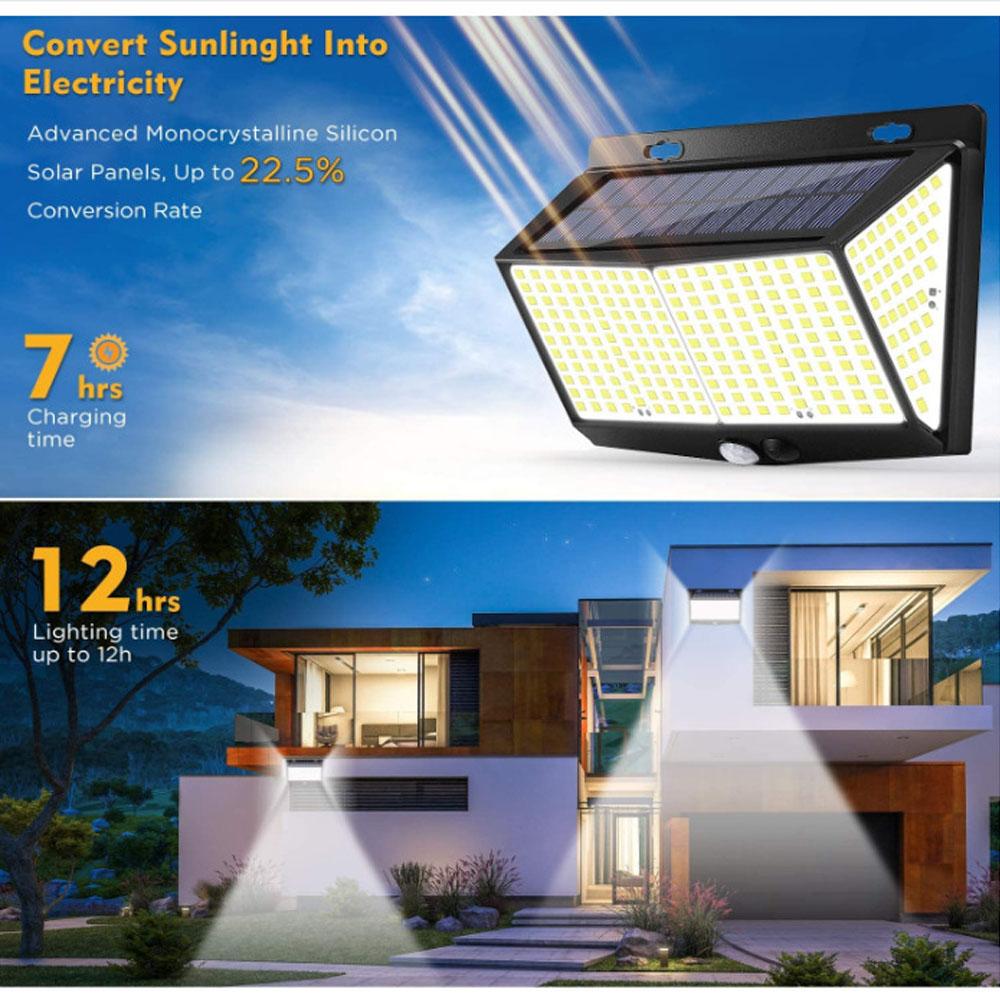 288LED Solar Light Outdoor Solar Lamp Outdoor Waterproof for Garden Decoration 3 Modes Powered Sunlight Wall Street Lights