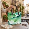  Green Watercolor Tote Bag Casual Large Capacity Shoulder Handbag for Daily Use