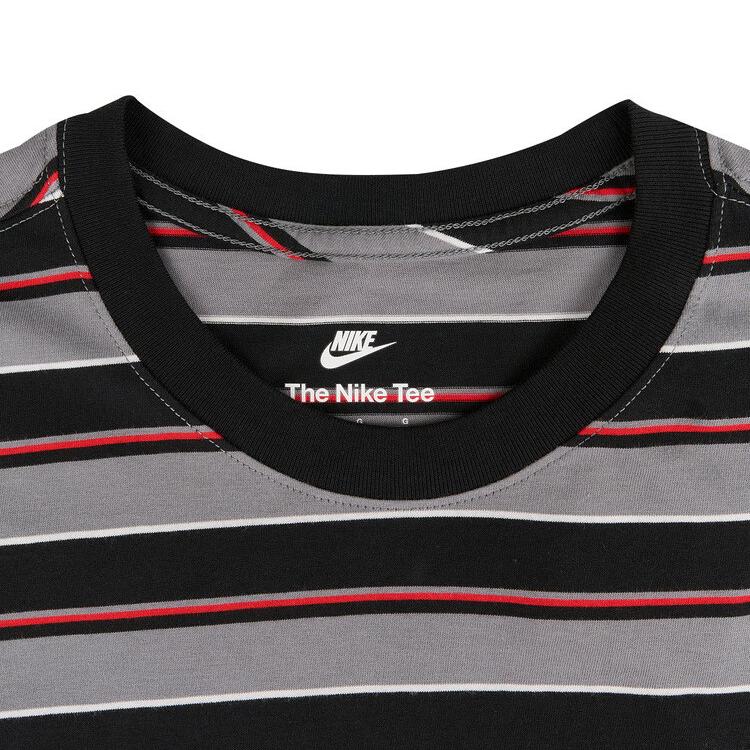 Nike Club T Shirts Men's Gray Black Stripes Crew Neck Moderate HJ0551-011