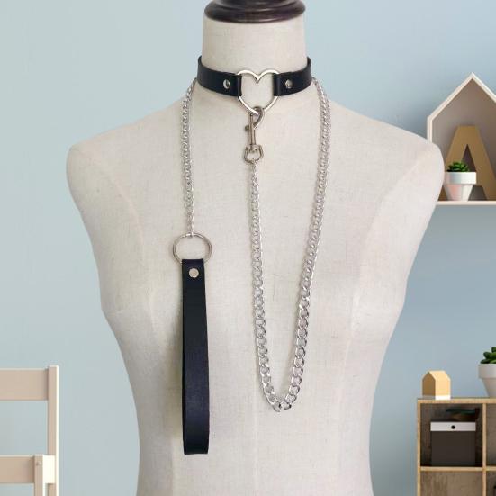 Yousheng Ženy Umělý kožený límec Vodítko Řetízek Dekor Nastavitelný erotický milenec náhrdelník Cosplay Nightclub Party Choker Individuální šperky na krk
