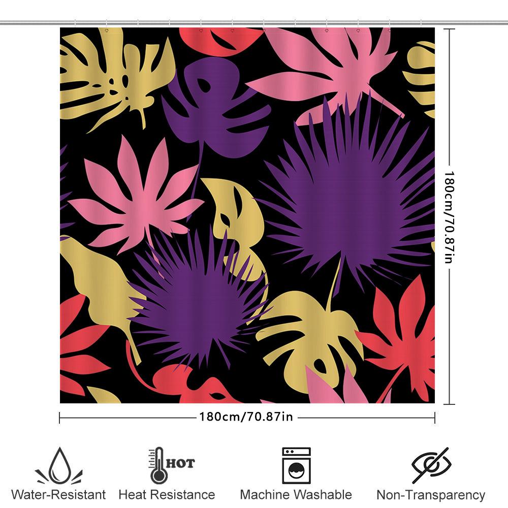 Colorful Tropical Leaf Pattern Shower Curtain For Bathroom Decoration Washable Fabric With Hooks Included