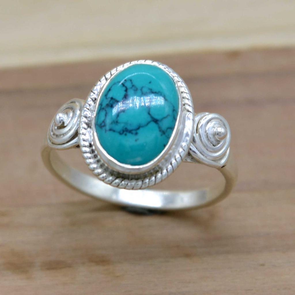 Turquoise Gemstone Silver Women Ring, Natural Crystal & Sterling Silver Handmade Aesthetic Jewelry, Valentine Day Gift For Wife