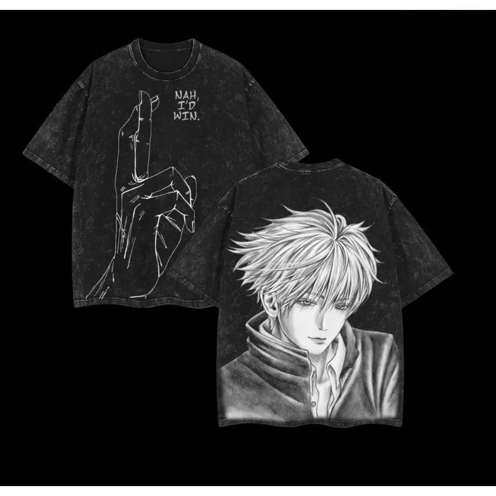 

Годжо Сатору Магическая битва Аниме Одежда Мужская Женская Футболки Манга Винтажная Футболка с Вареным Эффектом Повседневная Хлопковая Футболка Харадзюку Мужская Футболка S чёрный