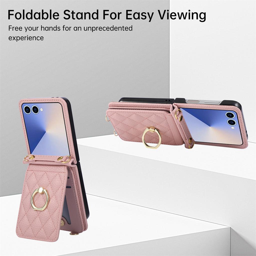 Ring Holder Crossbody Leather Wallet Card Slot Phone Case for Samsung Galaxy Z Flip 7 6 5 4 3 Flip7 FE Lanyard Protection Cover