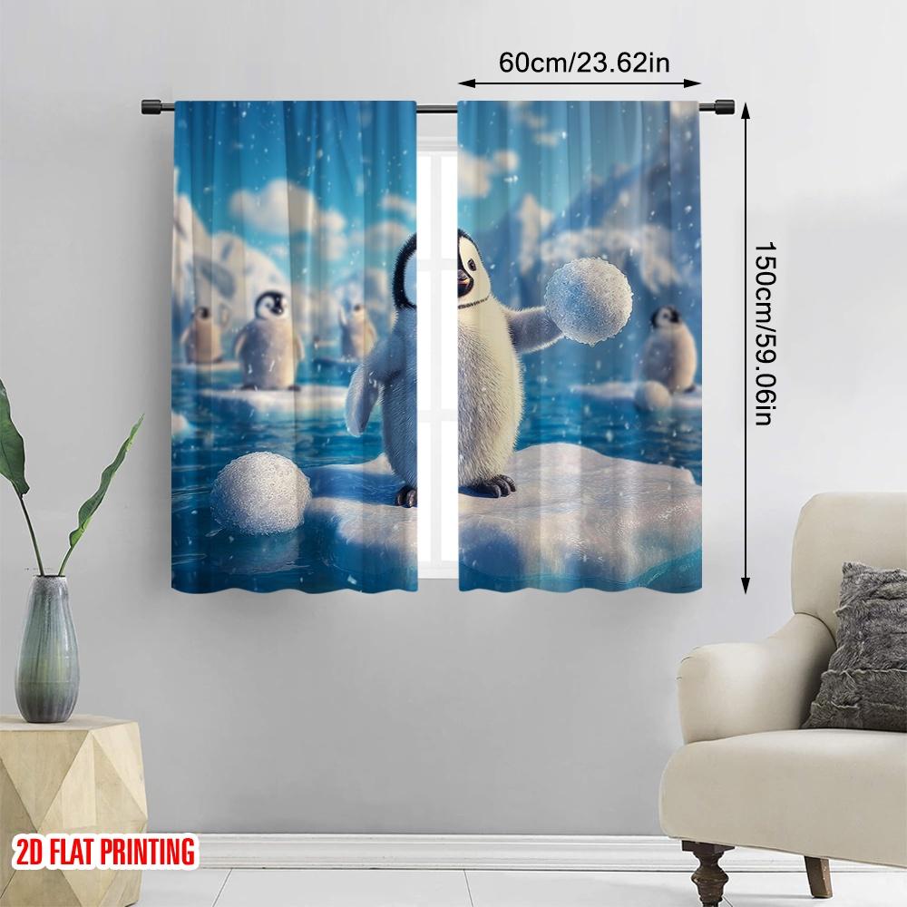 2pcs,2D Plane Printing Curtains Roller Blinds A Penguin Stands On an Iceberg Polyester Fabric (without Rod) Outdoor Decorations
