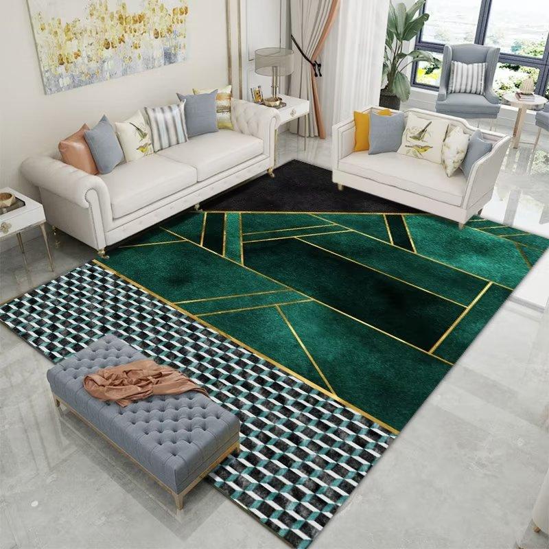 Moderní styl Geometrický koberec Dekor obývacího pokoje Zelené koberce Pohovka Čajový stolek Boční podložka pod nohy Ložnice Postelový kobereček Protiskluzový Omyvatelný