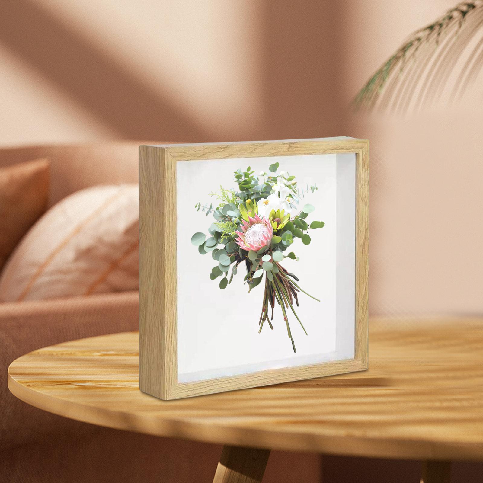 Deep Wooden Shadow Box Picture Frame 8x8 Inches Dried Flower Preserved Memory Photo Frame for Home Decor