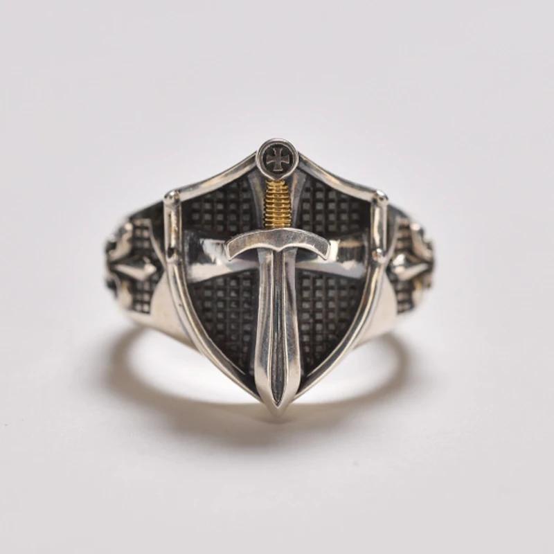 

Personality Retro Hip Hop Fashion Templar Signet Ring Men s Fashion Cool Shield Trendy Jewelry Couple Decoration Gifts Wholesale resizable