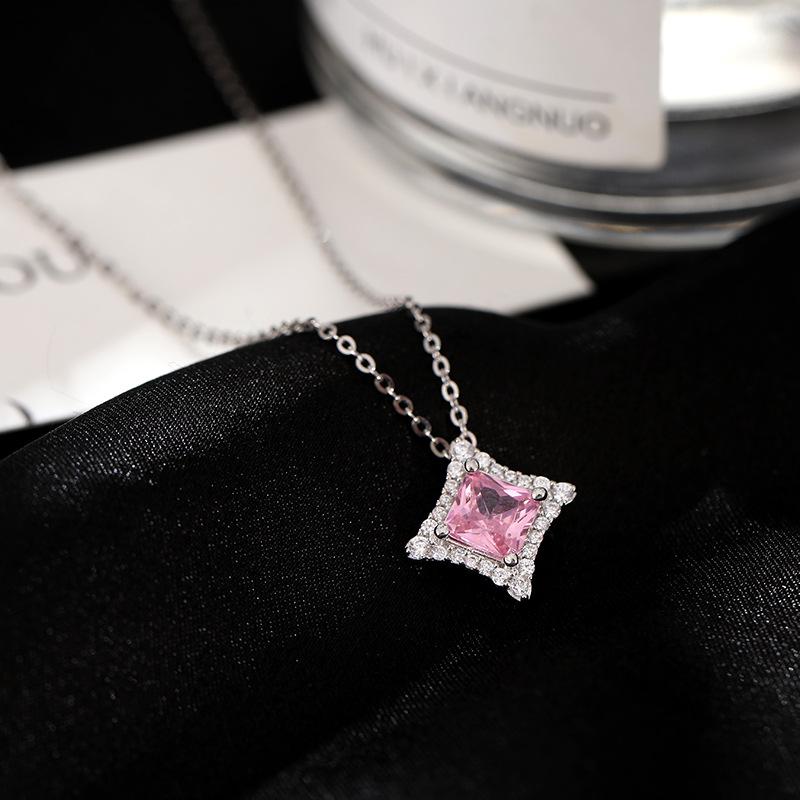 Banyan Tree Sterling Silver Diamond-Shaped Light Necklace for Women - Summer Luxury Square Clavicle Chain