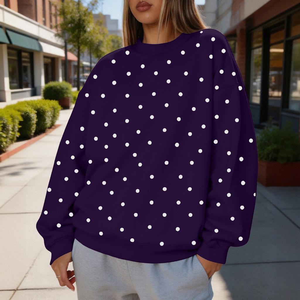 Women's Polka Dot Neck Sweatshirt, Lightweight Casual Pullover for Everyday Wear