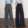 2026 Spring Women's Grey Wide-Leg High-Waisted Drapey Suit Pants, Floor-Length