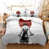 Cool Japanese Samurai Bedding Set Duvet Cover + 2 Pillowcases Traditional Ronin Katana Cherry Blossom Warrior Bedroom Decor