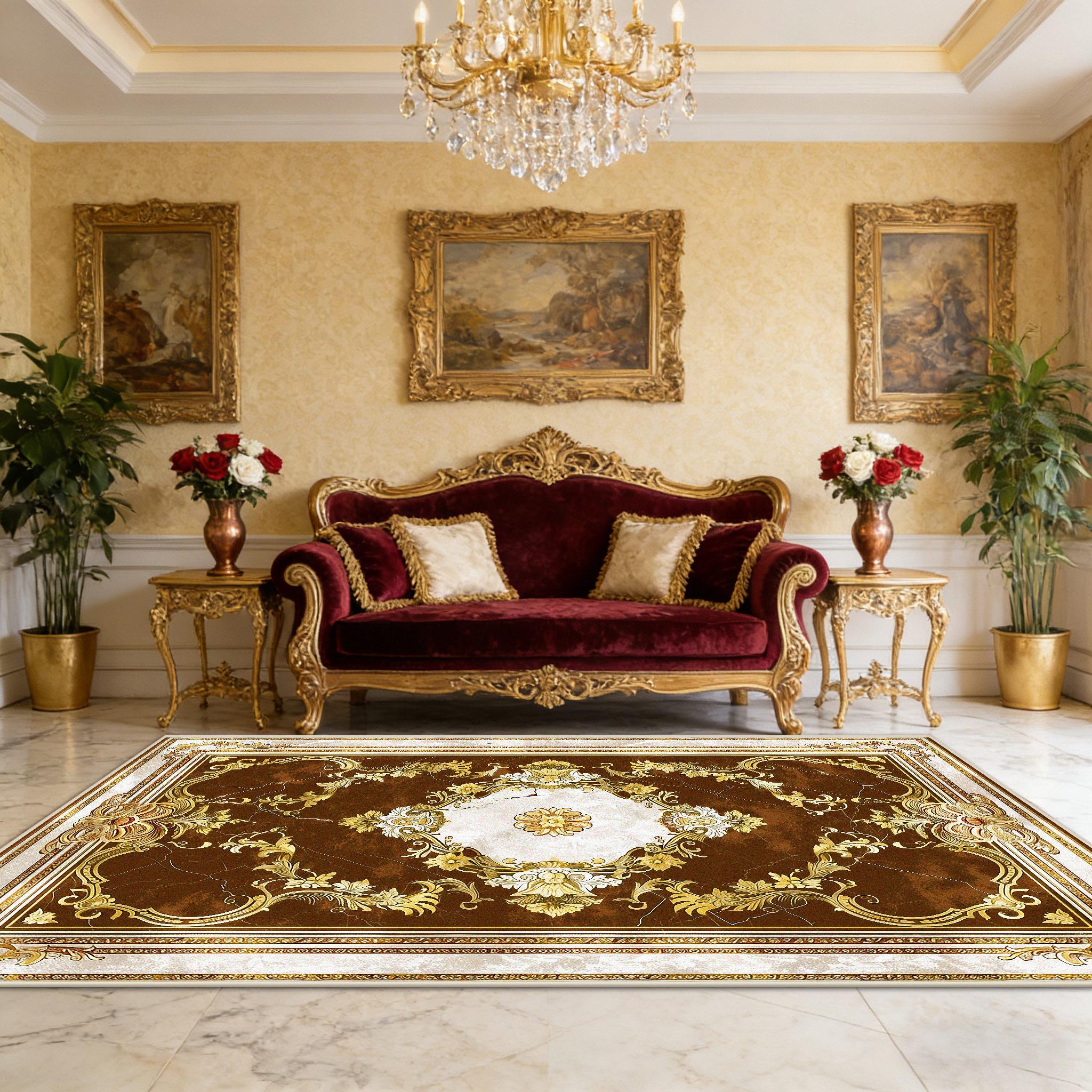 

Luxury Gorgeous Europe Style Carpet Living Room Cloakroom Large Area Fluffy Rugs Bedroom Bedside Washable Floor Mat Customizable 60x90cm