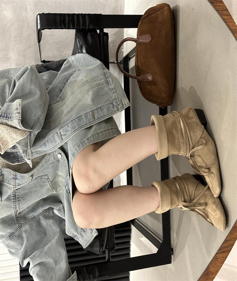 

Women s shoes real shot retro lace-up British style western knight boots medium tube solid color fashion boots suede matte 39 хаки