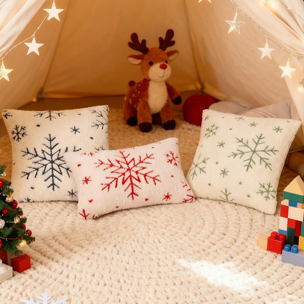 BUYNOW 1PC Plush Snowflake Jacquard Cushion Cover Christmas-themed Soft Minimalist Living Room Sofa Cushion Cover Home Bed Decor