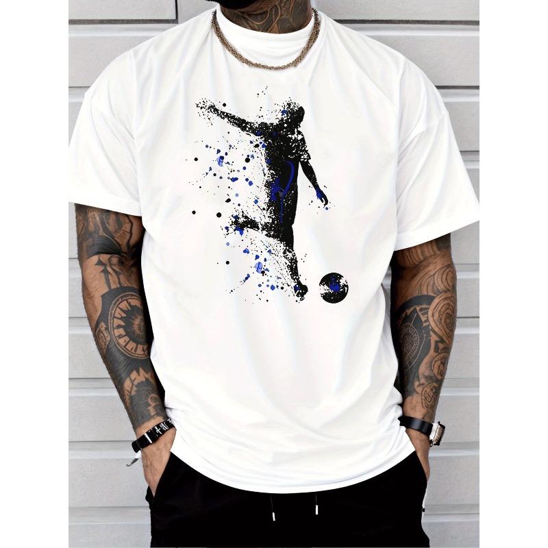 

European sizes Men s Soccer Football T-Shirt with White Splatter Paint Soccer Player & Design - Breathable Moisture-Wicking Jersey 4XL білий