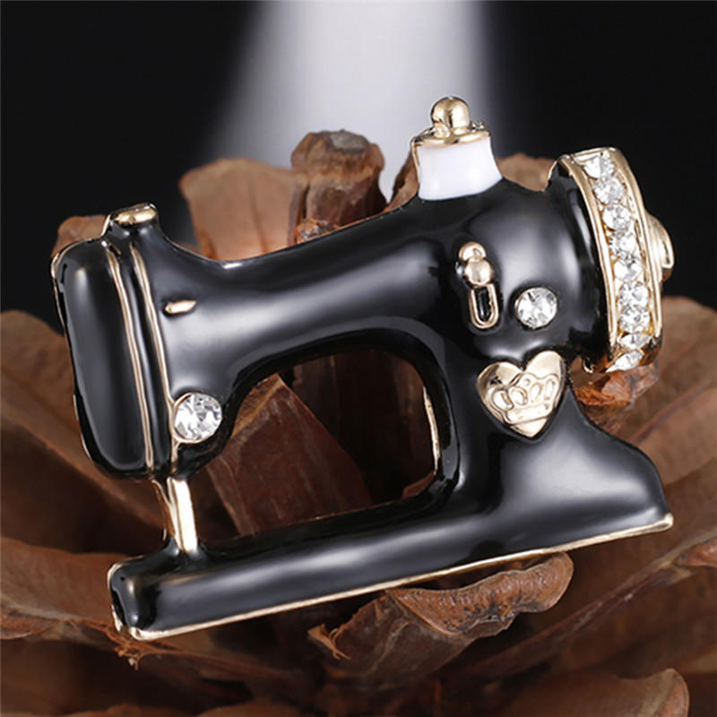 Sewing Machine Brooch Pin Black Enamel Brooch Collar Scarf Decoration Jewelry