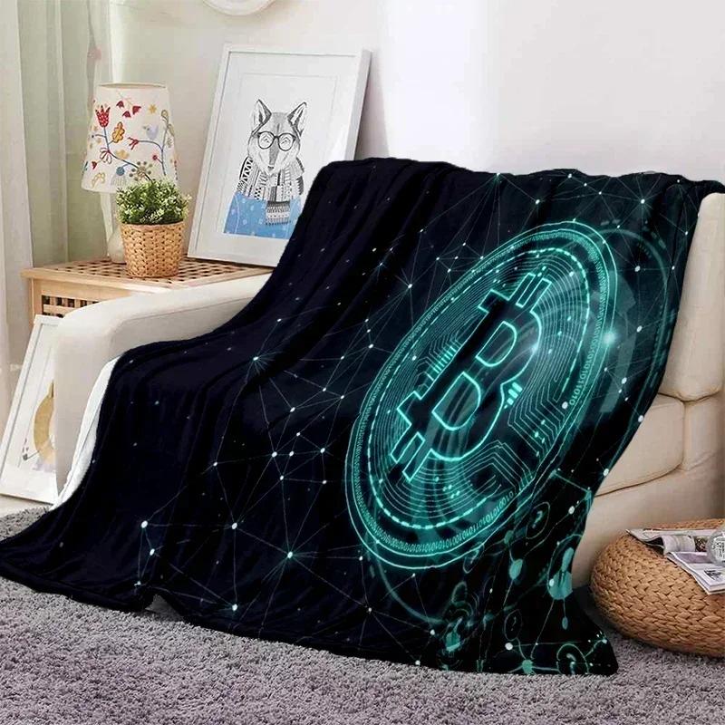 Bitcoin Soft Throw Blanket Game Blanket Bed Throw Blanket Warm Cartoon Printed Bedspread Bed Couch Sofa Birthday Gifts for Boys