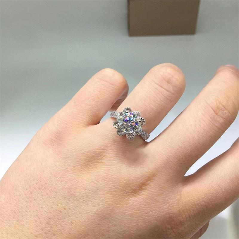 2 Carat Rose Fountain Moissanite Women's Ring, D Color, with Diamond Tester Pen – Perfect for Weddings.