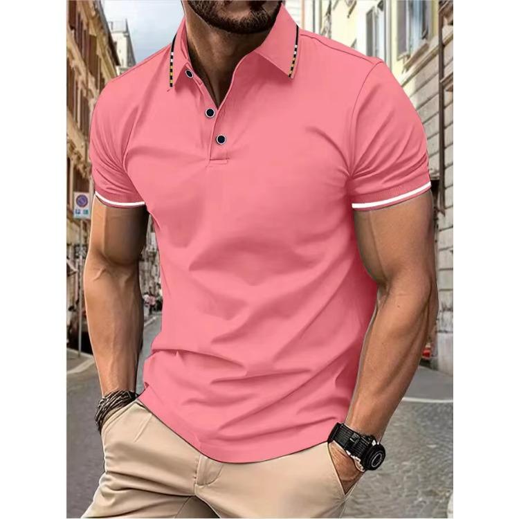 Treasure T-shirts Heren nieuw Poloshirt T-shirt zomer heren korte mouw intercolor revers S roze