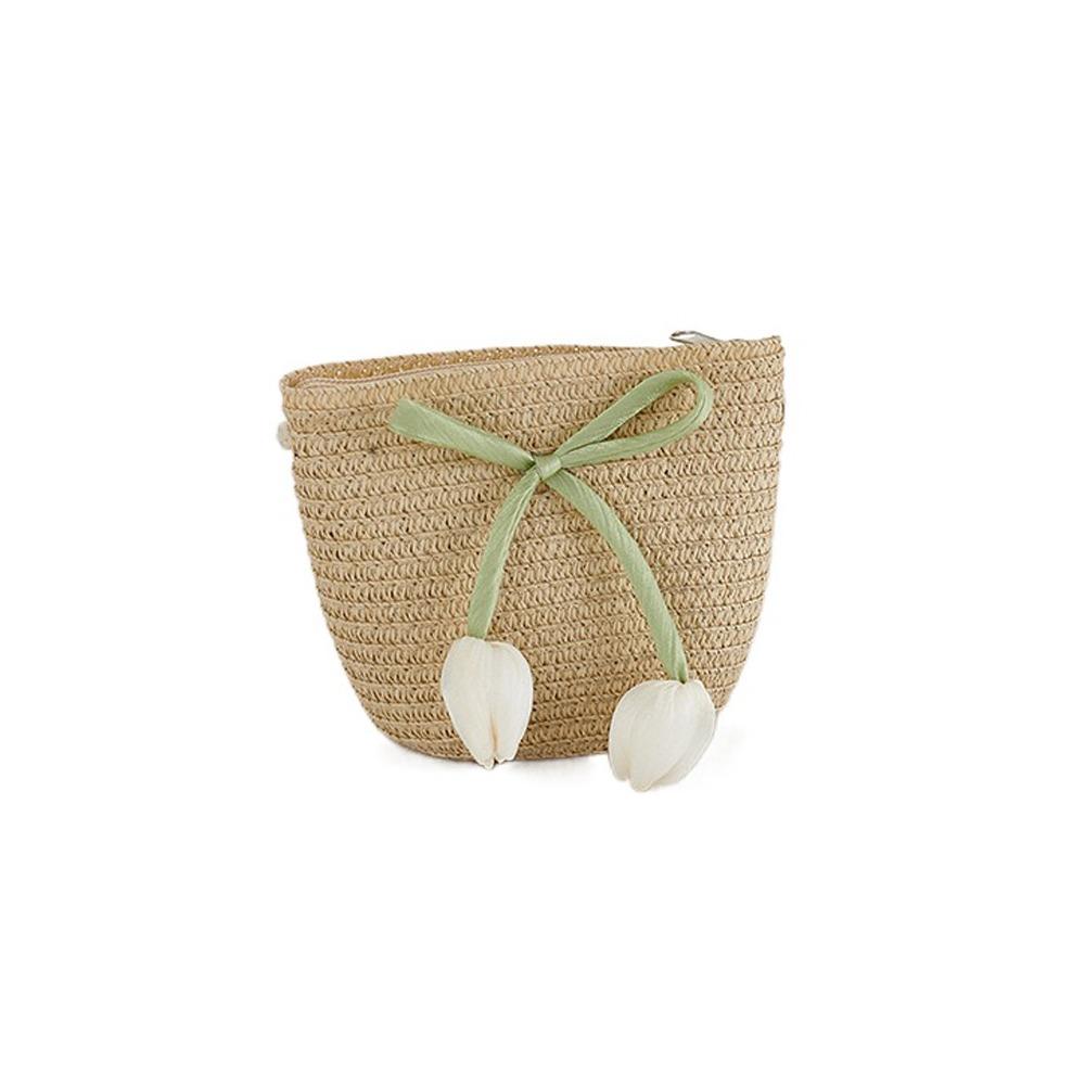 with Same Style Crossbody Bag Tulip Straw Sun Hat Korean Style Lace Brim Beach Cap  Baby