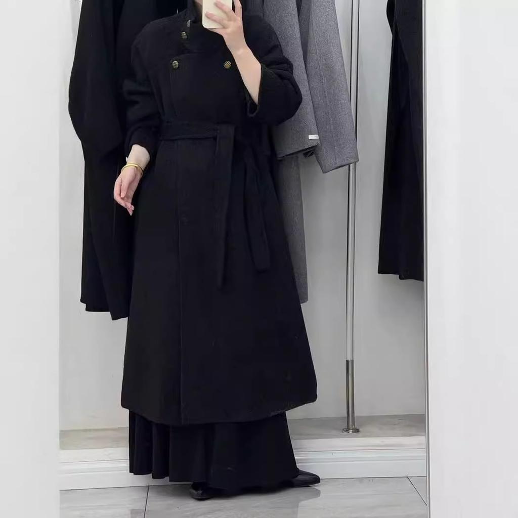 Høst og Vinter Ull Lang Kåpe Blå Temperament Kappe Dobbeltsidig Ullkåpe Retro