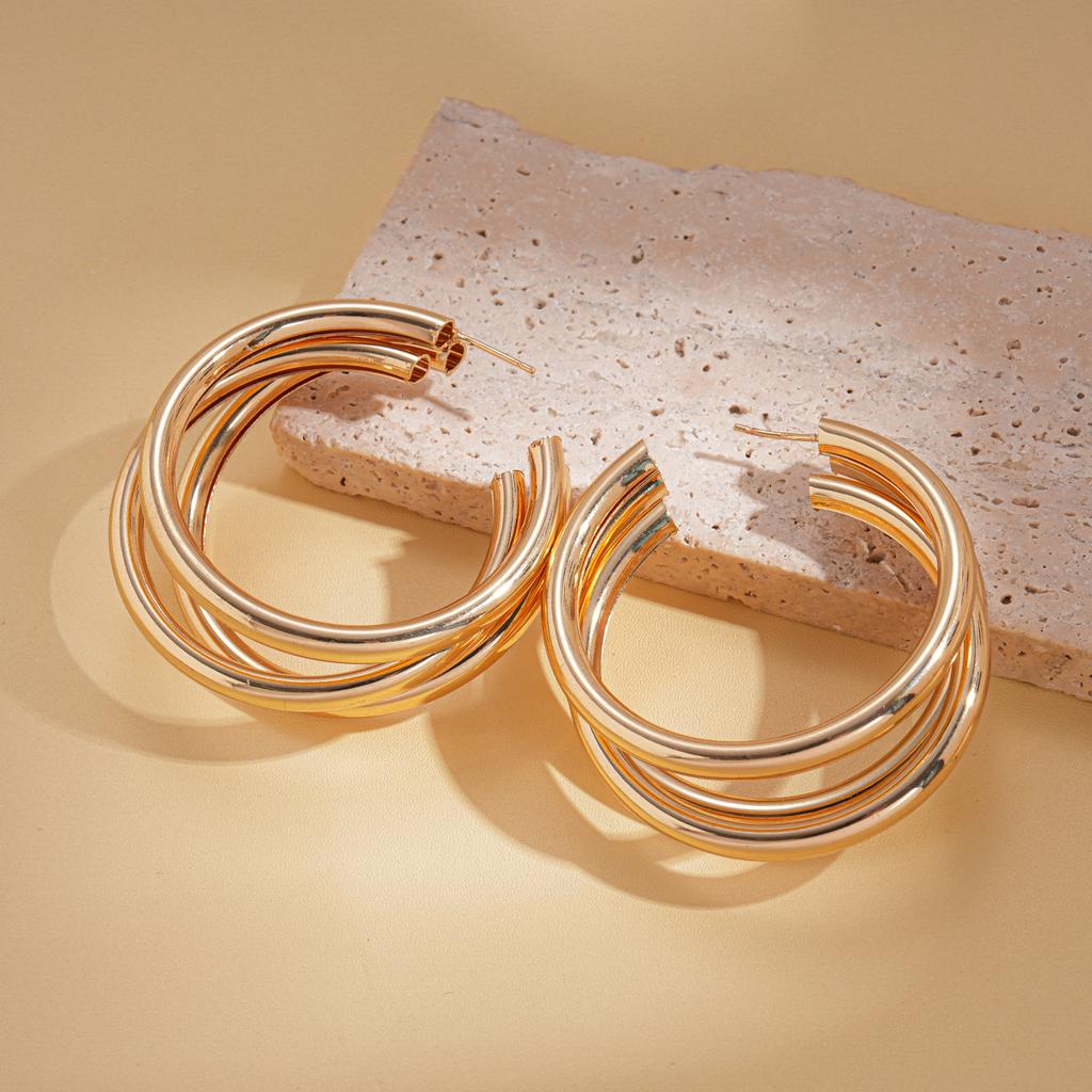 Metallic multi-layer geometric round silver needle earrings cold wind personalized earrings