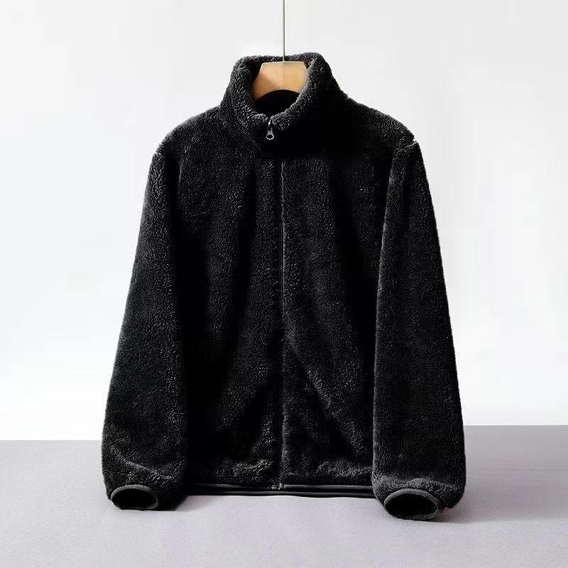 Women's Winter 2026 Long Sleeve Stand Collar Coral Fleece Cardigan Jacket - Lazy Style Lambswool Coat