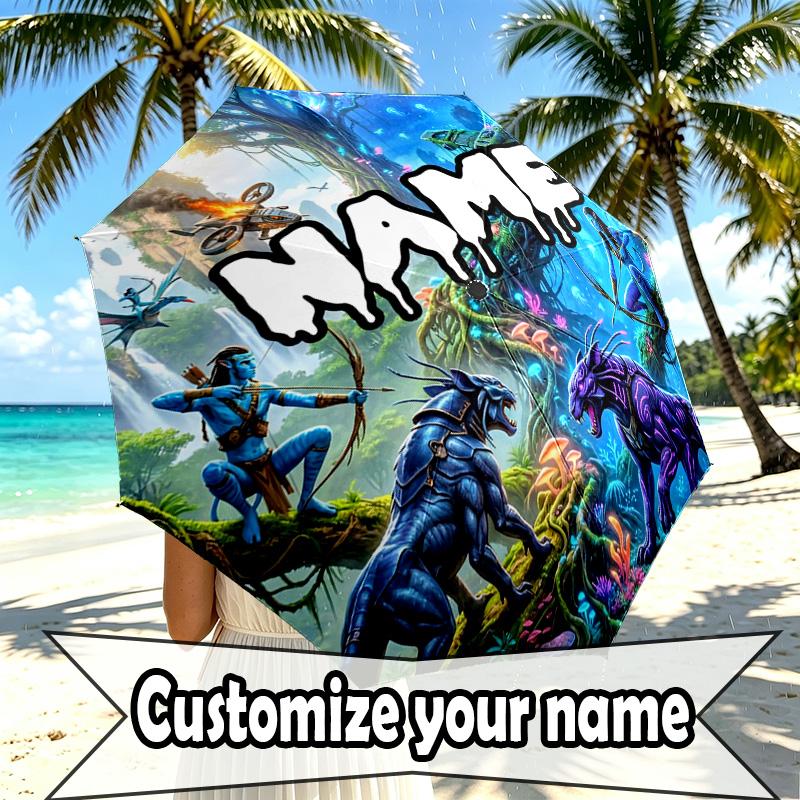 Custom Name Personalized Avatar Print Umbrella, Auto Open Close, 8‑Rib Sturdy Frame, Commute Camping Hiking Use, Birthday Gift