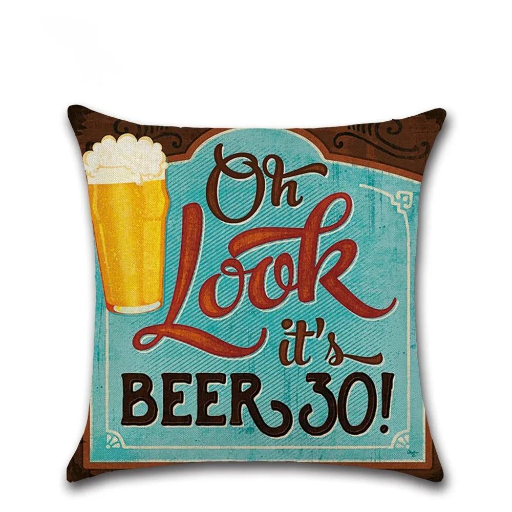 Vintage Beer Bottle Cartoon Pillow Case Alphabet Beer Printed Throw Pillow Vintage Home Decorative  Linen Cushion Cover