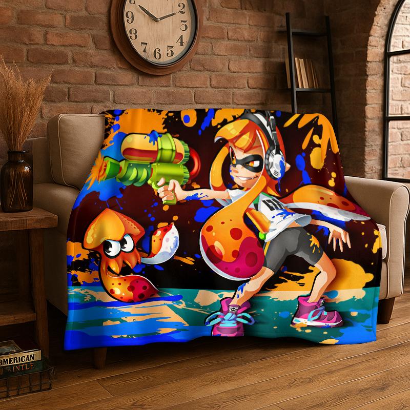 funny Splatoon 3 Cartoon Game Flannel Blanket Soft Warm Throw Blanket for Bedroom Living Room Bed Travel Camping Picnic Gift