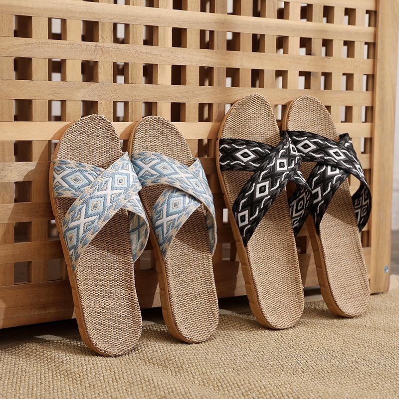 Women's Breathable Non-slip Linen Indoor Slippers - Summer Cotton Casual Sandals