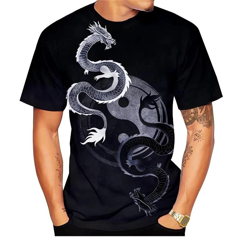 Bagua Taiji Yin Yang Dragon Pattern Men's T Shirt Casual O-neck Loose Short Sleeve Tops Funny 3D Print Tees Fashion Men Clothing