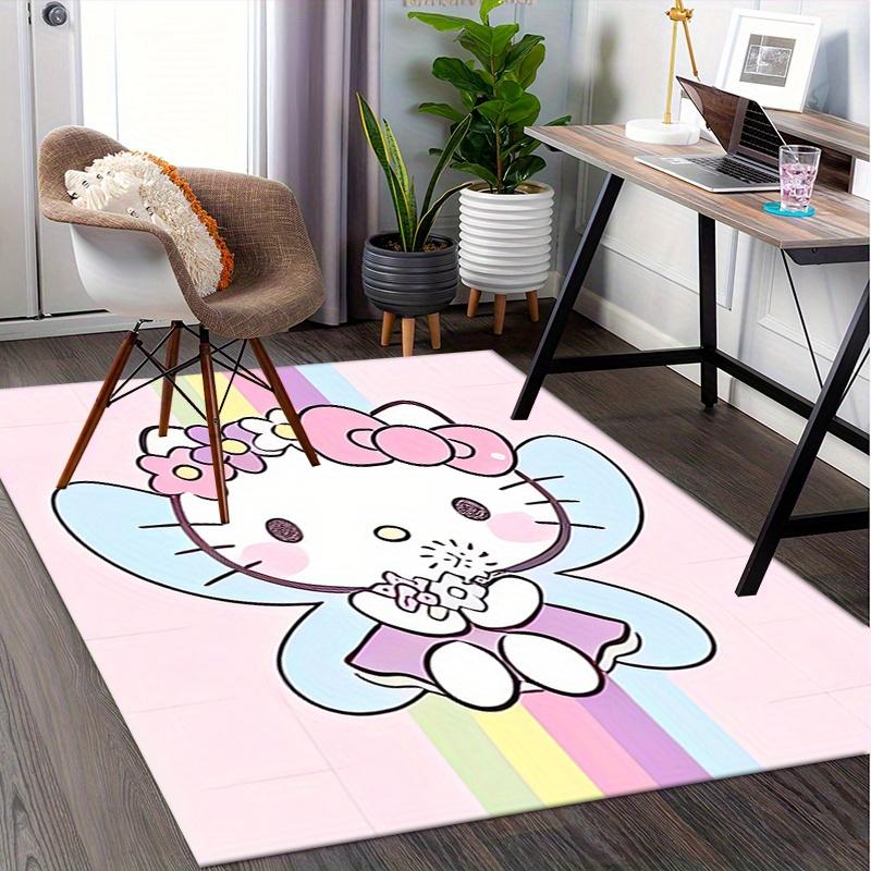 Office Rug Hello Kitty, Rainbow Anti-Slip Rug, Machine Washable for Living Room, Bedroom, Office, Multiple Sizes, Bedroom Mat, Decorative Mat, Durable