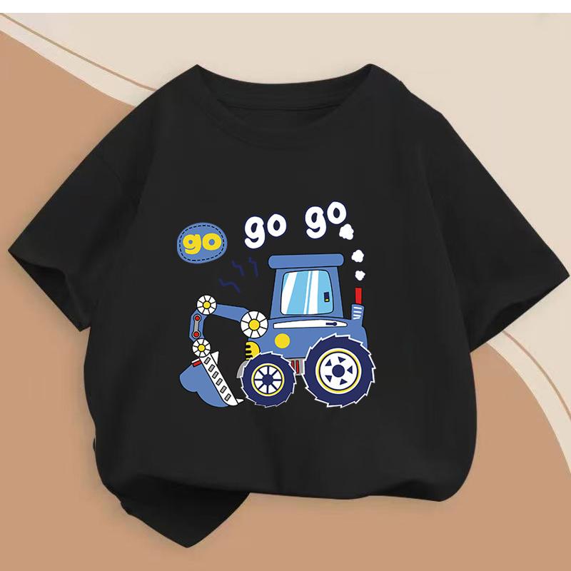 Boys' Pure Cotton Short-sleeved T-shirt New Style Medium and Large Children's Summer Round Neck Printed T-shirt Children's Loose Summer Wear Trend