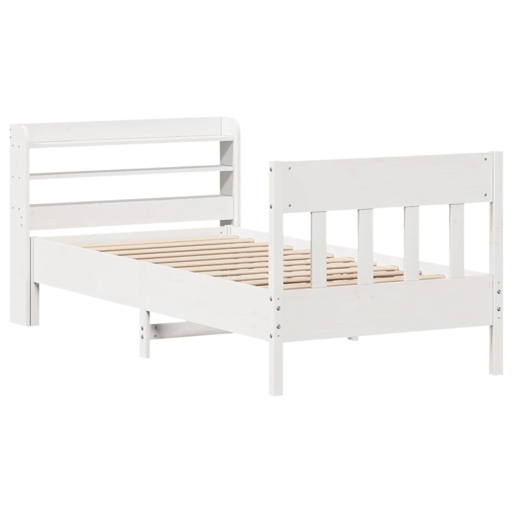 Vidaxl Bed Frame Without Mattress, White, 90X200 Cm, Solid Pine Wood