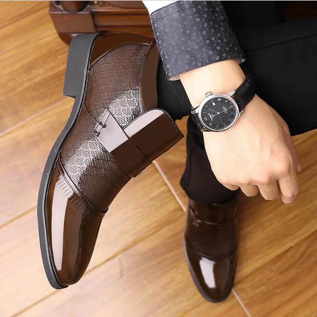 Mode Luxus Lackleder Business Chelsea Boots Herren Winter Stiefelette Herren Dickes Kunstfell Schneestiefel Hombre Kleiderschuhe