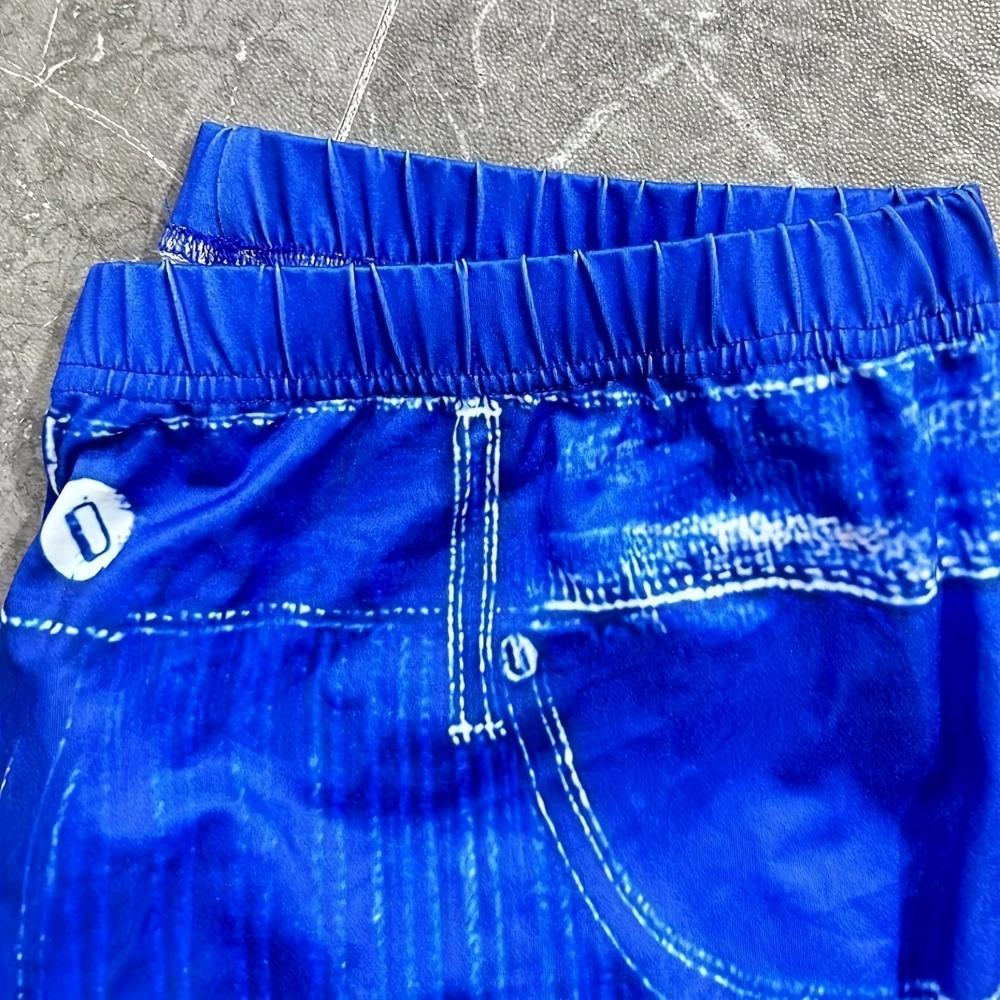 Übergröße Mode Sportliche Leggings Damen Übergröße Denim-Print Hoher Bund Leichte Dehnung Capri-Leggings