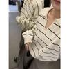 {Arctic Velvet} Korean Contrasting Striped Sweater Knitted Sweater Women's Loose Autumn and Winter Lapel Warm Sweater