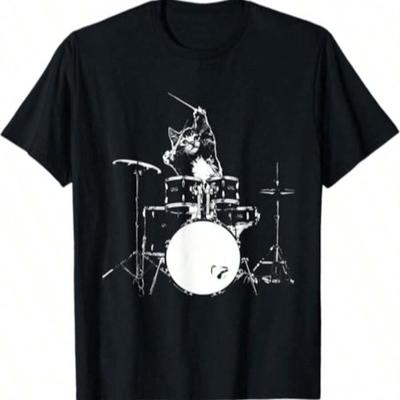 Top Quality Funny Cat Drummer Drums Drumming Music Lover Unisex T-Shirt